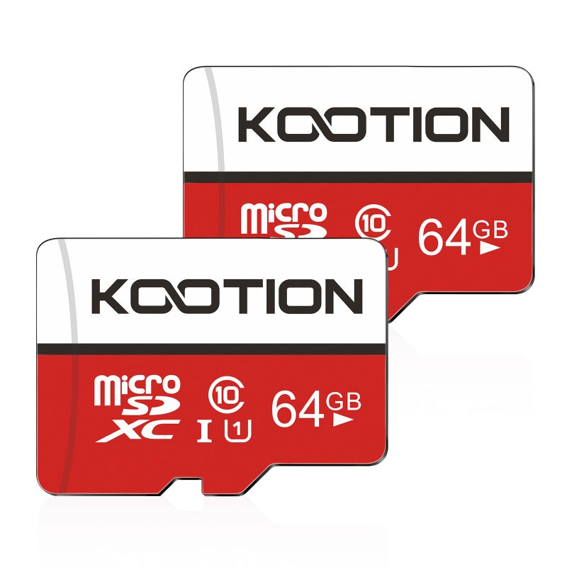 Kootion بطاقة micro SD بسعة 64 جيجابايت من KOOTION - عبوة من 2، بطاقة ذاكرة micro SDXC من الفئة 10، بطاقات micro SD من نوع UHS-I، C10، U1، بطاقة فلاش TF عالية السرعة مع محول - Image 1